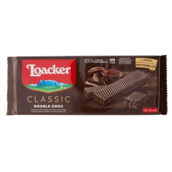 Loacker Classic Double Choc, czekoladowe wafelki z kremem kakaowym, 175g