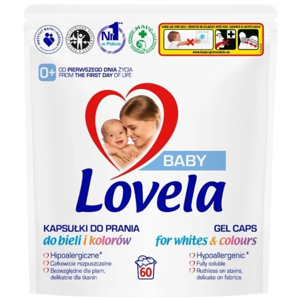 Lovela Baby, hipoalergiczne kapsułki do prania, dla dzieci od urodzenia, do bieli i kolorów, 60 sztuk