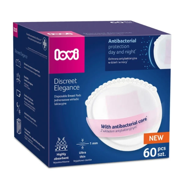 Lovi, wkładki laktacyjne antybakteryjne, Discreet Elegance, białe, 19/607, 60 sztuk