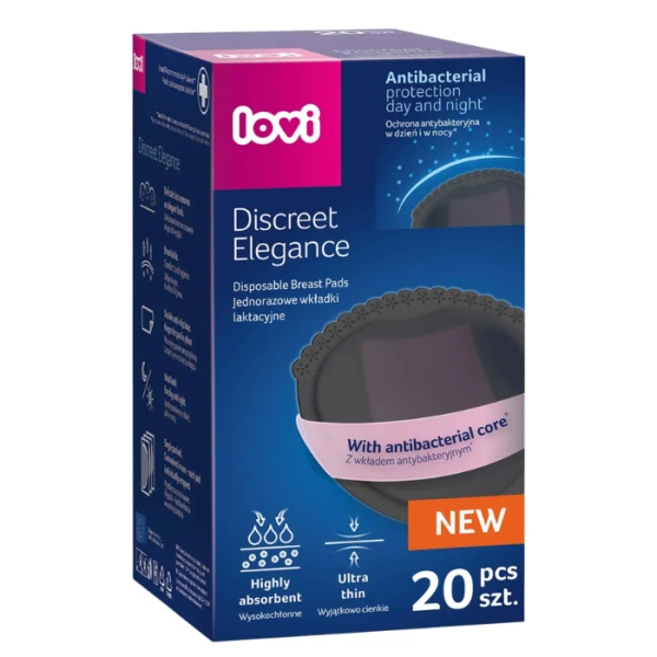 Lovi, wkładki laktacyjne antybakteryjne, Discreet Elegance, czarne, 19/611, 20 sztuk