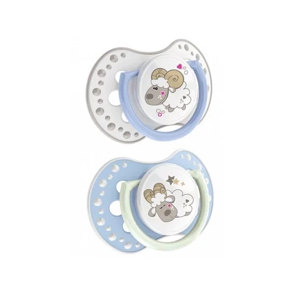 Lovi, smoczek uspokajający, silikonowy, dynamiczny, Night&Day Boy Lamb, 0-3 miesięcy, 22/809, 2 sztuki
