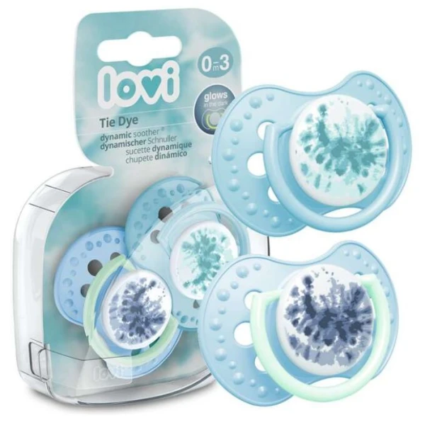 Lovi, smoczek uspokajający, silikonowy, dynamiczny, Tie Dye Blue, 0-3 miesiące, 22/917, 2 sztuki