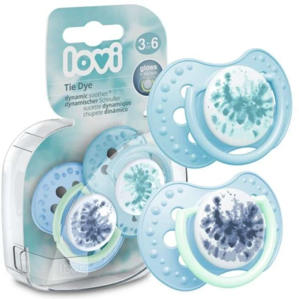 Lovi, smoczek uspokajający, silikonowy, dynamiczny, Tie Dye Blue, 3-6 miesięcy, 22/918, 2 sztuki