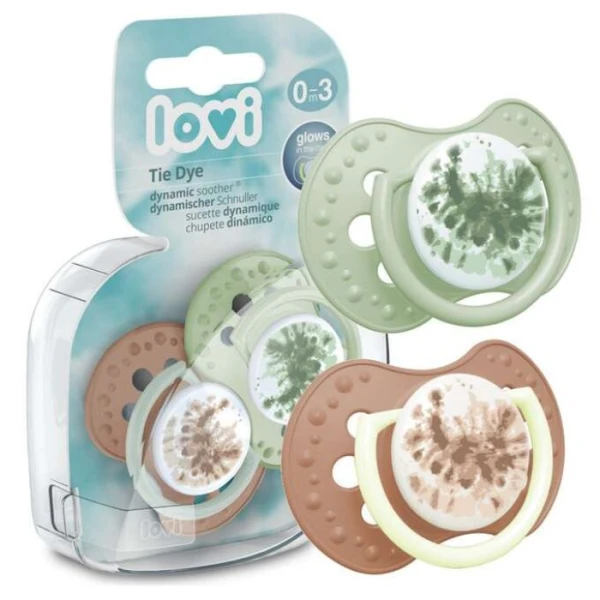 Lovi, smoczek uspokajający, silikonowy, dynamiczny, Tie Dye Green, 0-3 miesiące, 22/917, 2 sztuki