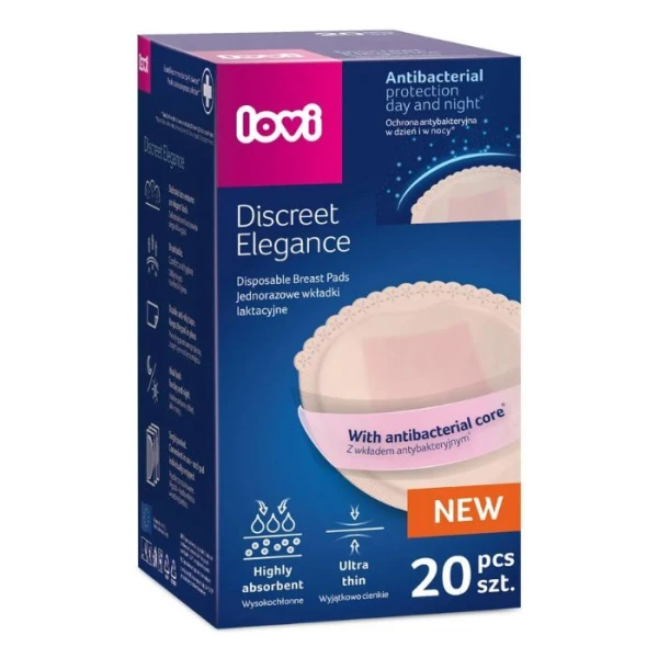 Lovi, wkładki laktacyjne antybakteryjne, Discreet Elegance, beżowe, 19/610, 20 sztuk