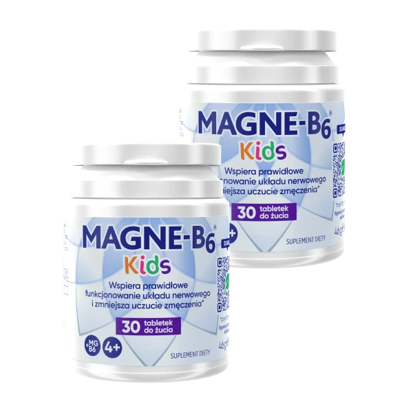Magne B6 Kids, od 4 lat, smak arbuzowy, 30 tabletek do żucia, dwupak