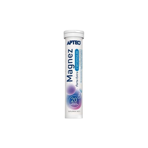Magnez Forte Extra z witaminą B6, smak cytrynowy, Apteo, 20 tabletek musujących