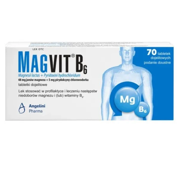 Magvit B6 (48mg+5mg), lek z magnezem i witaminą B6, 70 tabletek dojelitowych