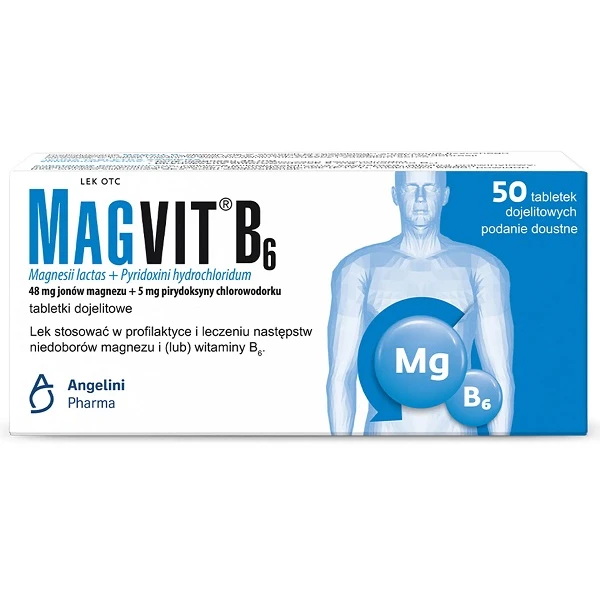 Magvit B6 (48mg+5mg), lek z magnezem i witaminą B6, 50 tabletek dojelitowych