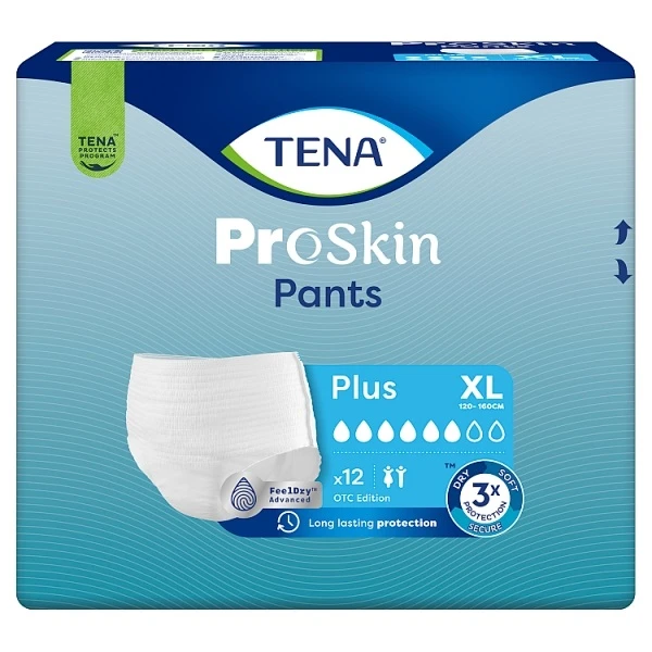Pieluchomajtki Tena Pants ProSkin Plus, rozmiar XL, nowa wersja, chłonność 6/8, 12 sztuk