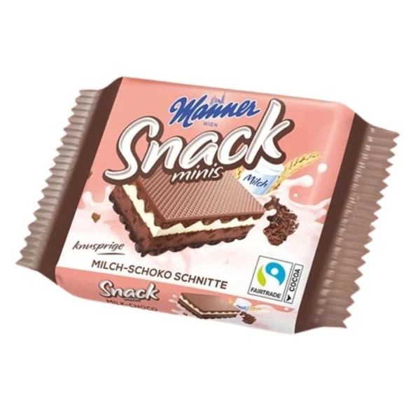 Manner Snack Minis, wafelek z nadzieniem mleczno-kakaowym, 25g