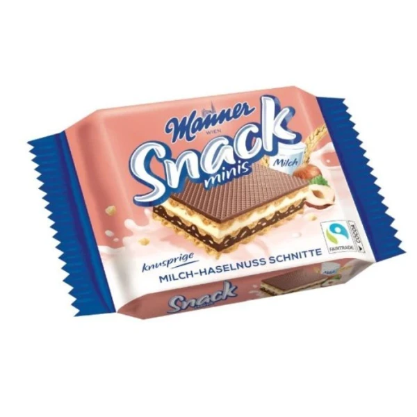 Manner Snack Minis, wafelek z nadzieniem mleczno-orzechowym, 25g