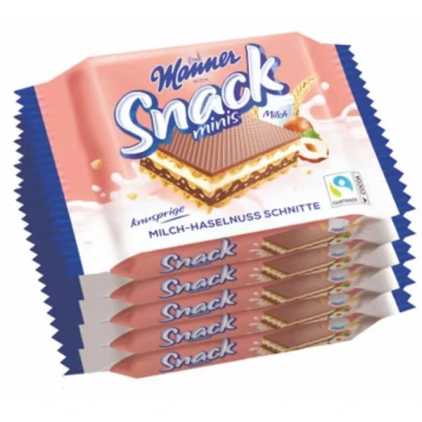 Manner Snack Minis, wafelki z nadzieniem mleczno-orzechowym, 5x25g