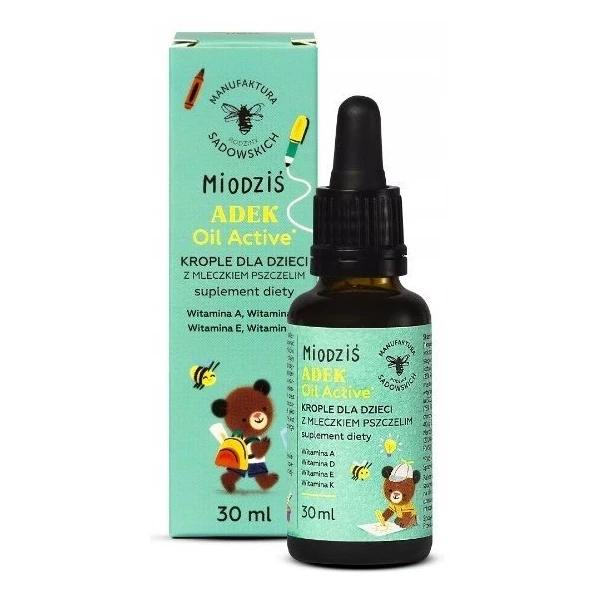 Manufaktura Rodziny Sadowskich, Miodziś, ADEK z mleczkiem pszczelim, krople, od 4 roku życia, 30ml