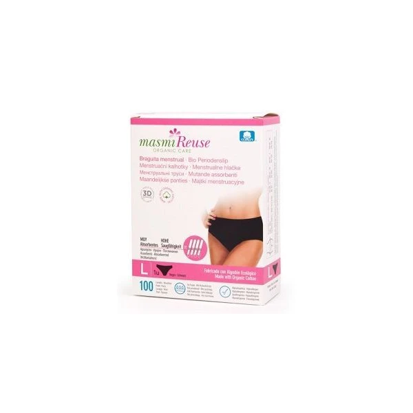 Masmi Organic Care, majtki menstruacyjne, rozmiar L (44/46), czarne, 1 sztuka