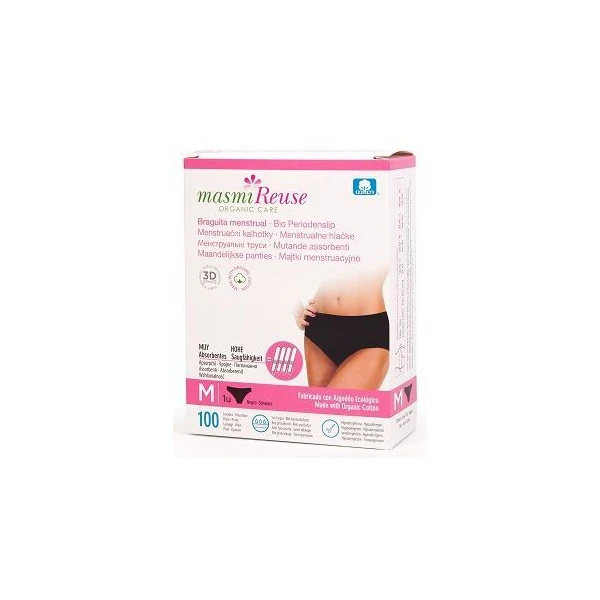 Masmi Organic Care, majtki menstruacyjne, rozmiar M (40/42), czarne, 1 sztuka
