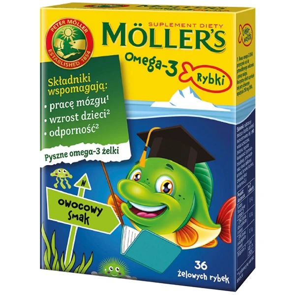 Mollers Omega-3 Rybki, smak owocowy, żelki, 36 sztuk