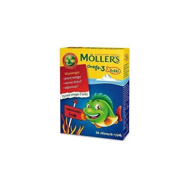 Mollers Omega-3 Rybki, smak malinowy, żelki, 36 sztuk