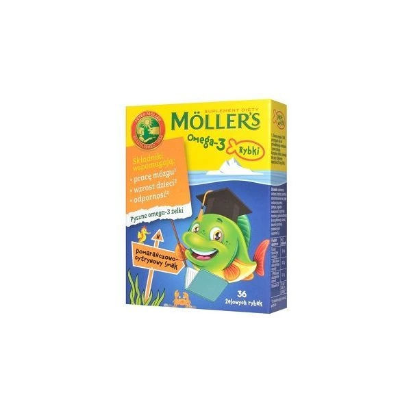 Mollers Omega-3 Rybki, smak pomarańczowo-cytrynowy, żelki, 36 sztuk