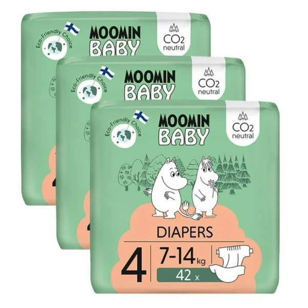 Moomin Baby, pieluchy, rozmiar 4, waga 7-14 kg, 126 sztuk