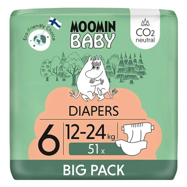 Moomin Baby, pieluchy, rozmiar 6, waga 12-24 kg, 51 sztuk