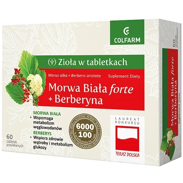 Zioła w tabletkach, Morwa Biała Forte + Berberyna, 60 tabletek