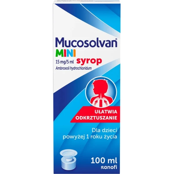 Mucosolvan Mini 15mg/5ml, syrop, smak owoców leśnych, po 1 roku życia, 100ml