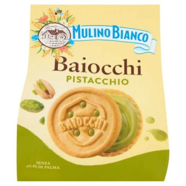 Mulino Bianco, Baiocchi Pistachio, włoskie ciastka z kremem pistacjowym, 240g
