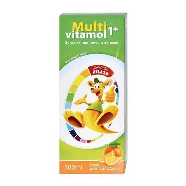 Multivitamol 1+, syrop witaminowy z żelazem, smak pomarańczowy, po 1 roku życia, 500ml