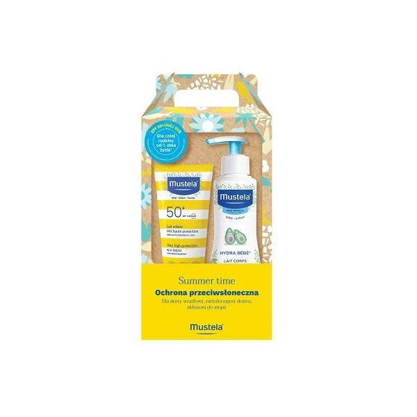 Mustela Bebe Enfant, Summer Time, od urodzenia, mleczko przeciwsłoneczne SPF 50+, 100ml + mleczko do ciała z awokado, 300ml
