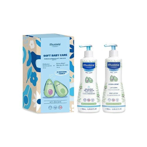 Mustela Bebe Enfant, żel do mycia z awokado, 500ml + mleczko do ciała z awokado, 500ml