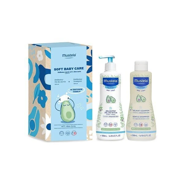 Mustela Bebe Enfant, żel do mycia z awokado, 500ml + szampon z awokado, 500ml