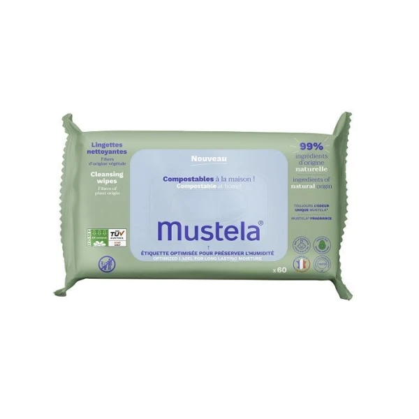 Mustela, kompostowalne chusteczki nawilżane z zapachem, od 1 dnia życia, 60 sztuk