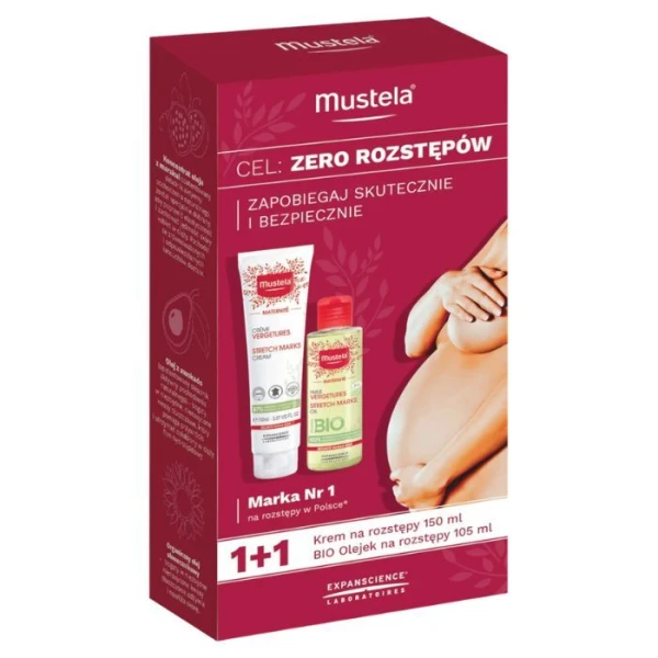 Mustela Maternite, krem na rozstępy, zapachowy, 150ml + olejek na rozstępy, 105ml