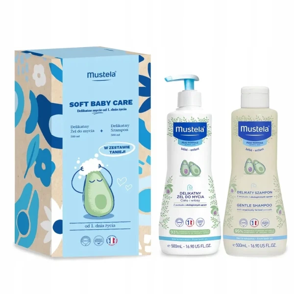 Mustela Bebe Enfant, żel do mycia z awokado, 500ml + szampon z awokado, 500ml