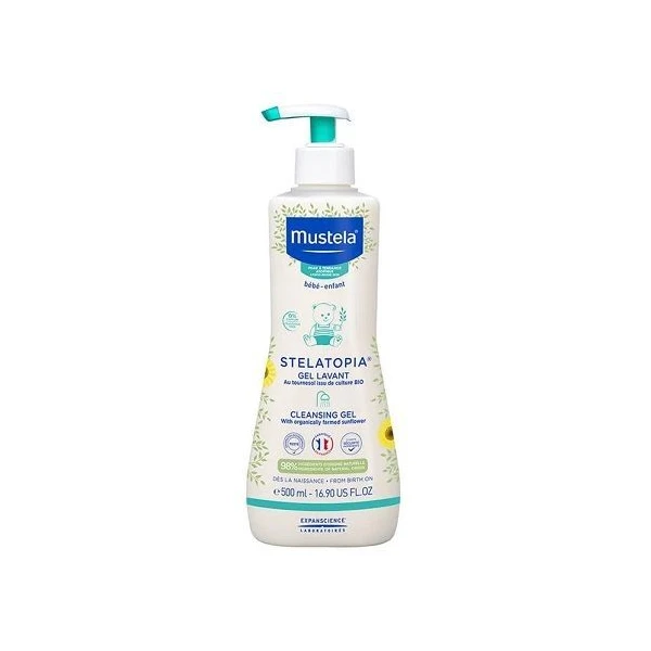 Mustela Stelatopia, żel do mycia skóry skłonnej do atopii, od 1 dnia życia, 500ml
