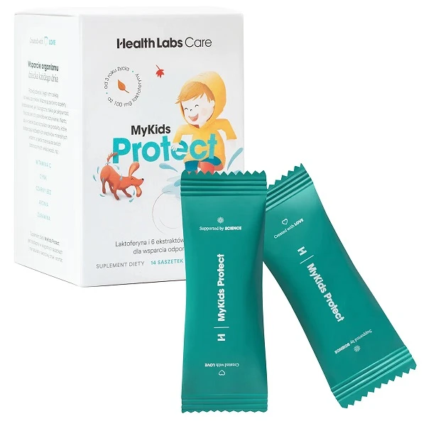 Health Labs Care, MyKids Protect, proszek, smak malinowy, po 3 roku życia, 14 saszetek