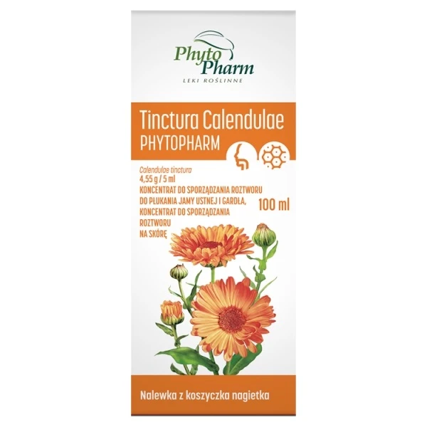 Tinctura Calendulae 4,55g/5ml, koncentrat do sporządzania roztworu do płukania jamy ustnej i gardła i na skórę, 100ml
