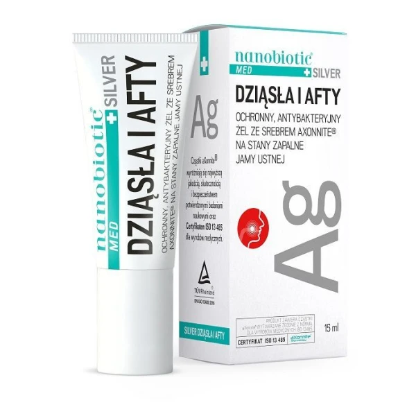 Nanobiotic Med Plus Silver, dziąsła i afty, żel ze srebrem na stany zapalne jamy ustnej, 15ml