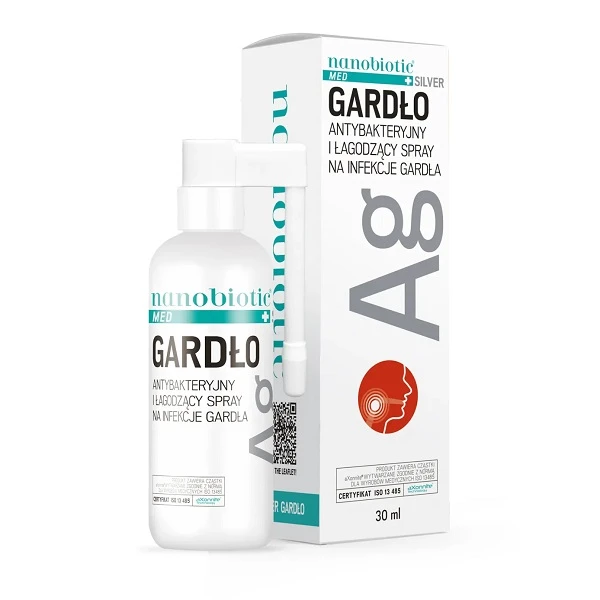 Nanobiotic Med Plus Silver, Gardło, antybakteryjny i łagodzący spray na infekcje gardła, 30ml