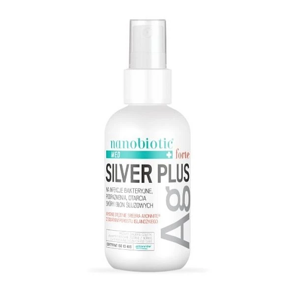 Nanobiotic Med Plus Silver, Forte, preparat na infekcje bakteryjna, podrażnienia, otarcia skóry i błon śluzowych, 75ml