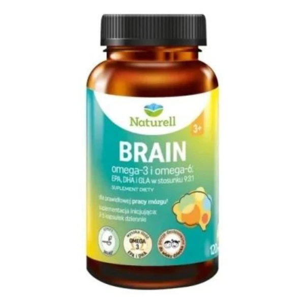 Naturell, Brain, Omega-3 i Omega-6, 120 kapsułek
