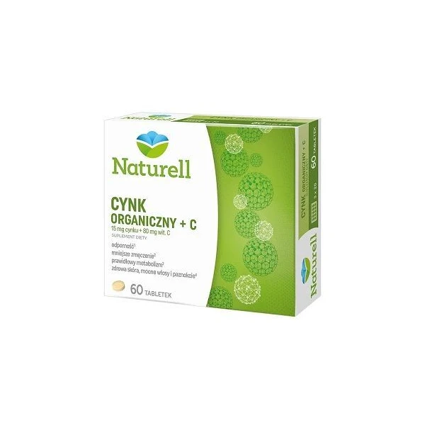 Naturell, Cynk Organiczny + C, 60 tabletek