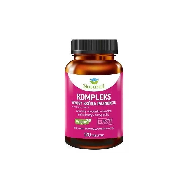 Naturell, Kompleks włosy, skóra, paznokcie, 120 tabletek