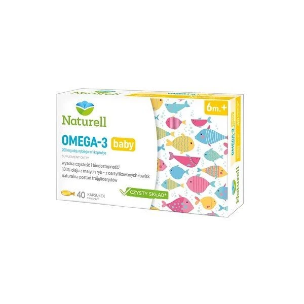 Naturell, Omega-3 Baby, dla niemowląt po 6 miesiącu życia, 40 kapsułek twist-off
