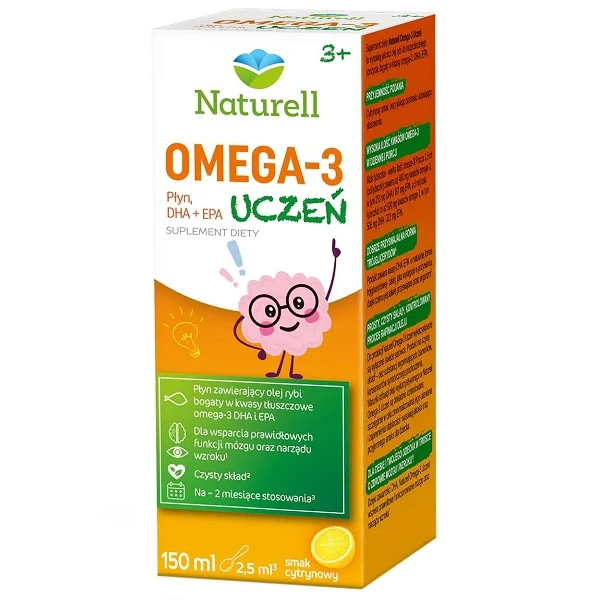Naturell, Omega-3 Uczeń, płyn, smak cytrynowy, po 3 roku życia, 150ml