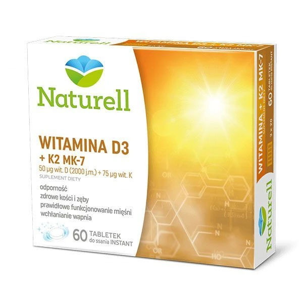 Naturell, Witamina D3 (2000j.m.) + K2 MK-7 (75mcg), 60 tabletek do ssania