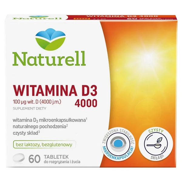 Naturell, Witamina D3 4000, 60 tabletek do rozgryzania i żucia