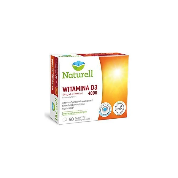 [DATA - 2026-10-01] Naturell, Witamina D3 4000, 60 tabletek do rozgryzania i żucia