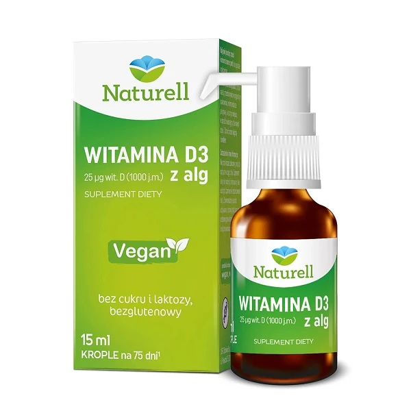 Naturell, Witamina D3 z alg 1000 j.m., krople doustne, 15ml